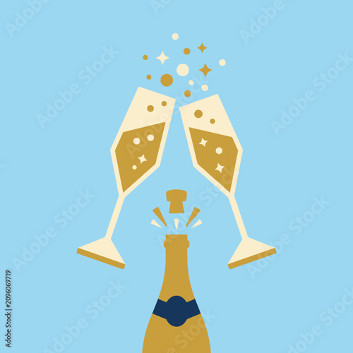 Fényképezés Two champagne glasses clinking together to celebrate a special festive occasion