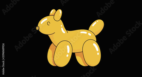 Tableau sur toile Yellow balloon dog sculpture on a black background.