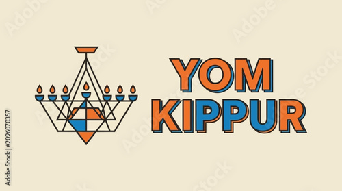 Tableau sur toile Vibrant illustration for Yom Kippur featuring a geometric candelabrum design