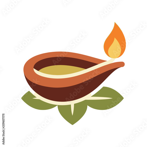 Canvastavla Traditional clay oil lamp with a warm glowing flame