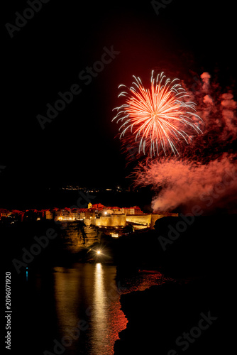 Fireworks exploding over Bonifacio citadel in Corsica