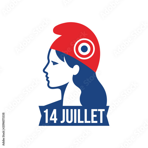Graphic illustration of Marianne wearing a Phrygian cap for Bastille Day celebration.