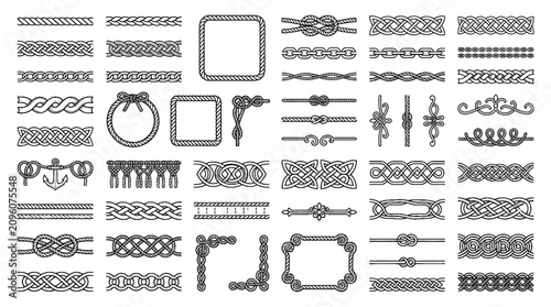 Foto Rope Braid Celtic Knot Chain and Twine Black and White Line Art Border Pack Vect