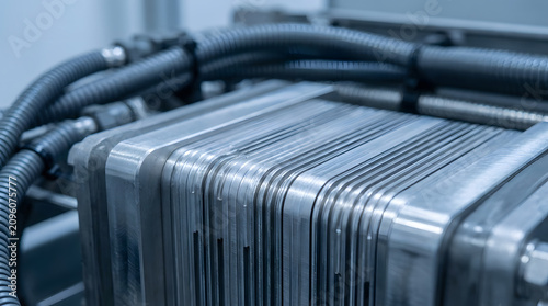 Metallic fuel cell stack plates with ribbed texture close up