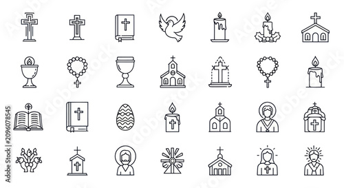 Foto Collection of religious symbols and Christian icons in a minimalist line art style
