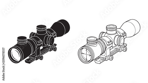Schilderij op canvas scope with black silhouette and line art vector icon black silhouette with line