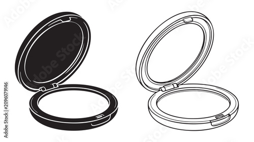 Konstfotografi black silhouette with line art vector icon of an open compact mirror