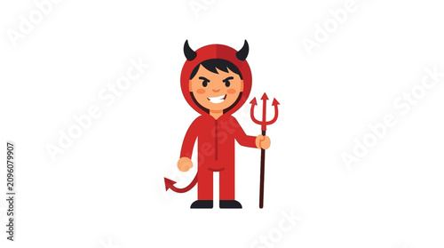 Foto A mischievous child dressed in a red devil costume holds a small trident