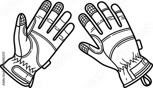 Konstfotografi Pair of detailed protective work gloves in black and white line art