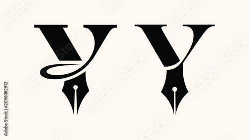 Tableau sur toile Letter Y with decorative flourish and plain fountain pen nib combination