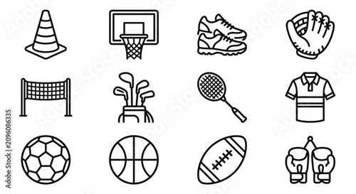 Obraz na płótnie Sports Equipment Icons: Soccer, Basketball, Football, Tennis, Golf, Boxing, Base