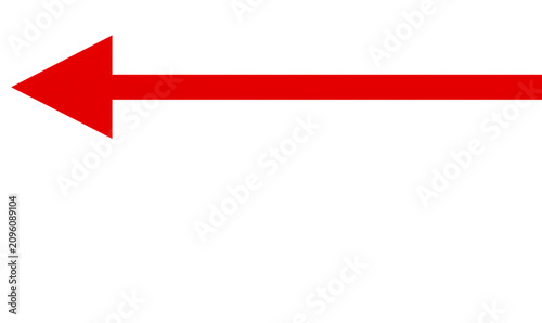 red arrow on white background. red arrow with straight triangular head pointing left on white background.