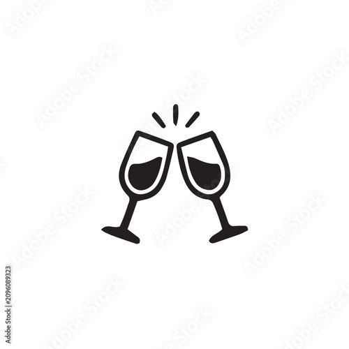 Two Toasting Wine Glasses Black and White Doodle Icon Vector Illustration