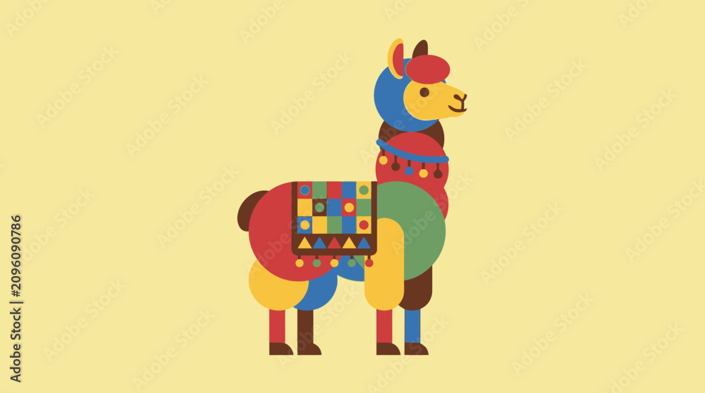 Fototapeta premium Vibrant llama with colorful textile patterns.
