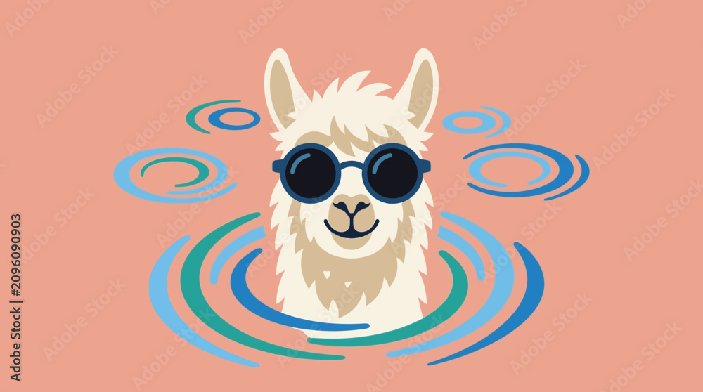 Fototapeta premium A llama wearing sunglasses in water.