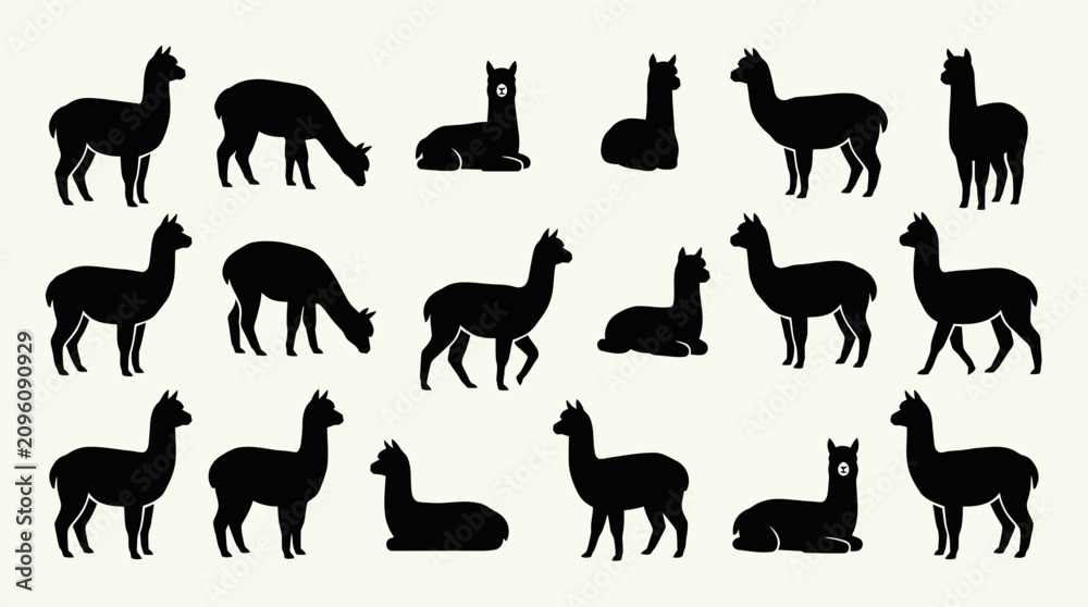 Fototapeta premium Collection of various llama silhouettes in different poses.