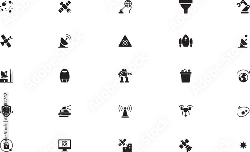Collection of various space exploration and technology icons with transparent backgrounds for digital use