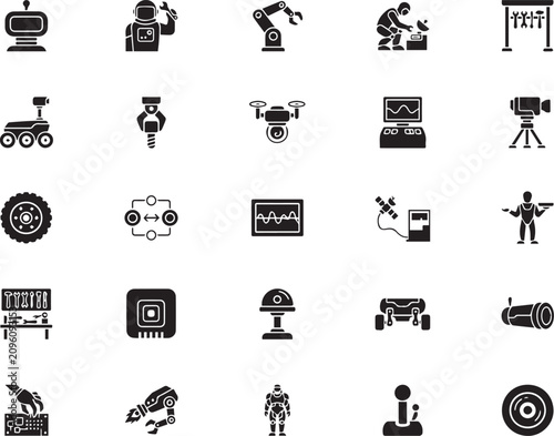 Collection of Various Technology and Robotics Icons with Transparent Background Featuring Diverse Machinery and Equipment Designs