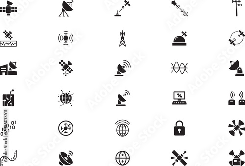 Collection of Various Technology Communication and Signal Transmission Icons with Transparent Backgrounds