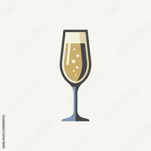 Minimalist champagne flute filled with golden sparkling wine