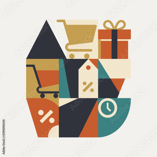 Minimalist geometric illustration representing online shopping and retail sales