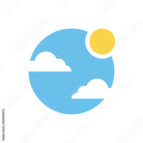 Minimalist weather icon showing a yellow sun and white clouds in a blue circle