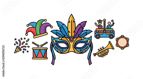 Vibrant Mardi Gras festive items for a joyful celebration