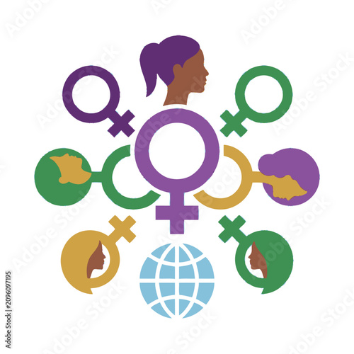 Quadro su tela International female symbols and profiles signify global women rights and equali