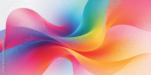 Foto Abstract Colorful Wave Background with Smooth Curved Lines, Rainbow Fractal Text