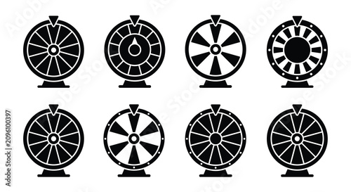 Bild auf Leinwand Black Silhouette Wheel Of Fortune Icons With Various Segment Designs