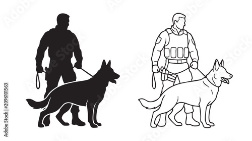 Photos police dog handler with german shepherd in silhouette art featuring security, pr