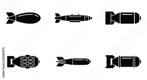 Canvas Print Explosives And Detonations Black Silhouette Vector Illustrations On White
