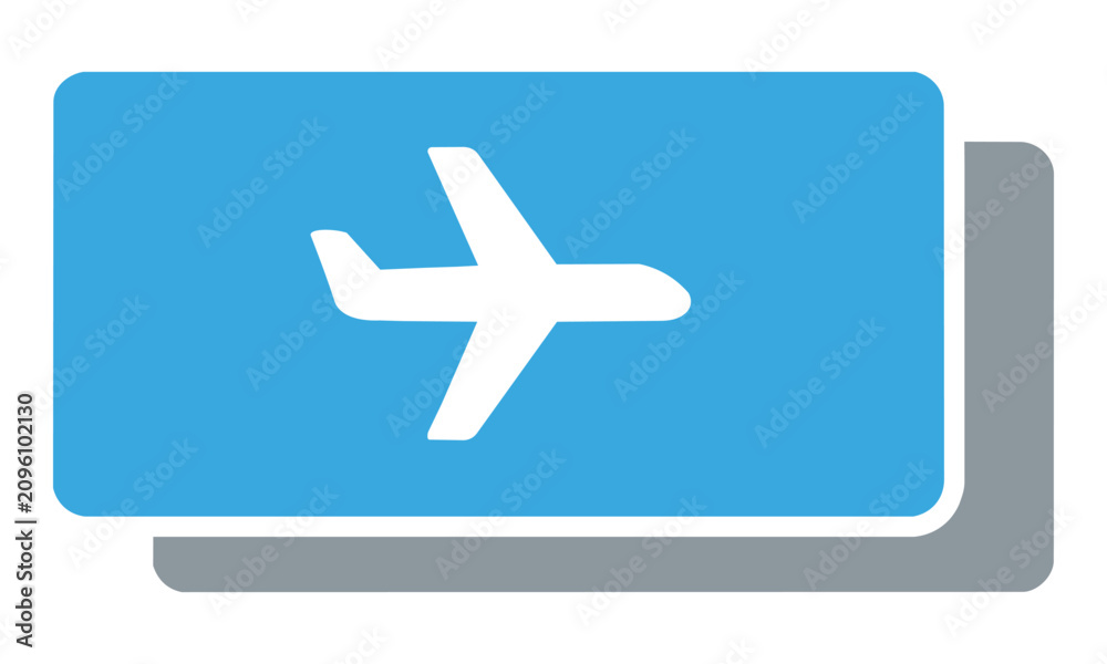 Fototapeta premium Minimalist boarding pass icon with airplane silhouette on white background for travel and aviation concept
