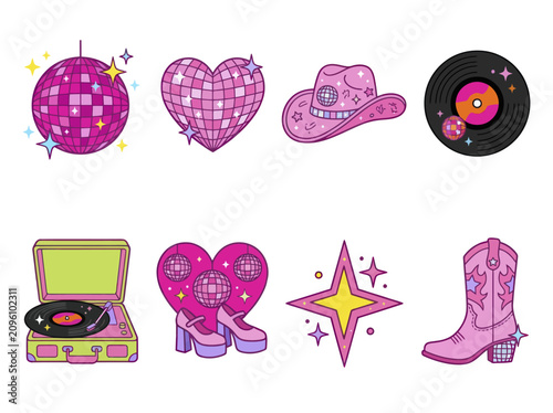 Vibrant collection of disco and western themed stickers.