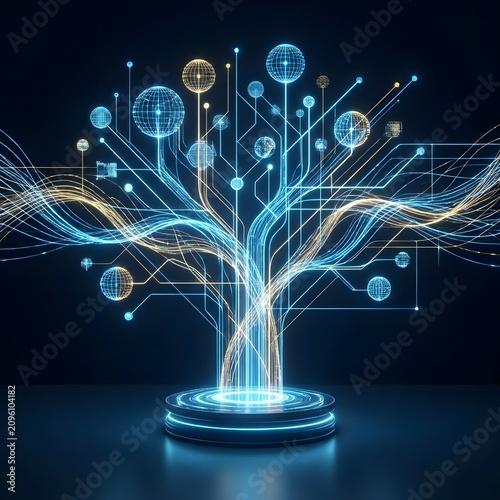 Conceptual Visualization represents artificial intelligence, artificial intelligence abstract background, Futuristic cityscape with glowing lines