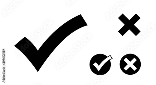 Tableau sur toile Checkmark and cross symbols in black silhouette