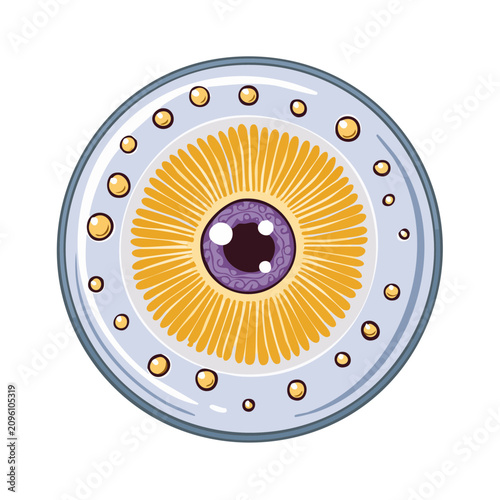 Stylized Abstract Eye Design with Purple Iris and Yellow Rays Isolated