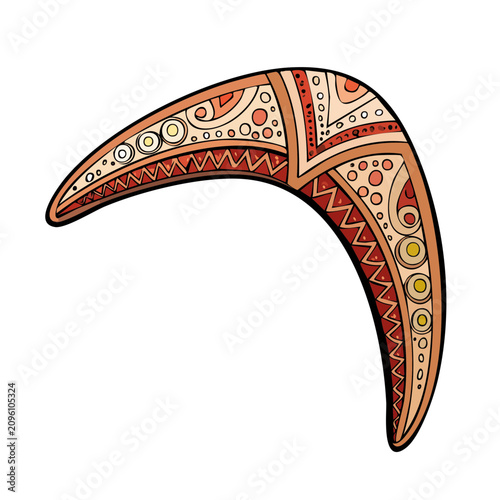 Ornate Indigenous Australian Boomerang with Tribal Patterns and Geometric Designs