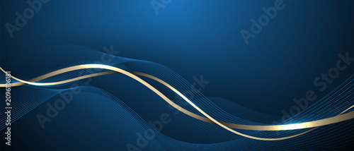 Abstract gold line curve geometric on blue background design modern technology futuristic creative vector