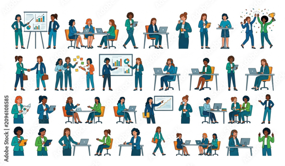 Fototapeta premium Professional Businesswoman Flat Vector Character Collection