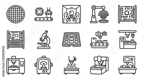 Industrial Automation Icons: Manufacturing, Technology, and Engineering Concepts