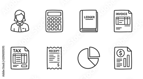 Canvastavla Hand-Drawn Finance & Accounting Icons: Calculator, Ledger, Invoice, Tax, Receipt