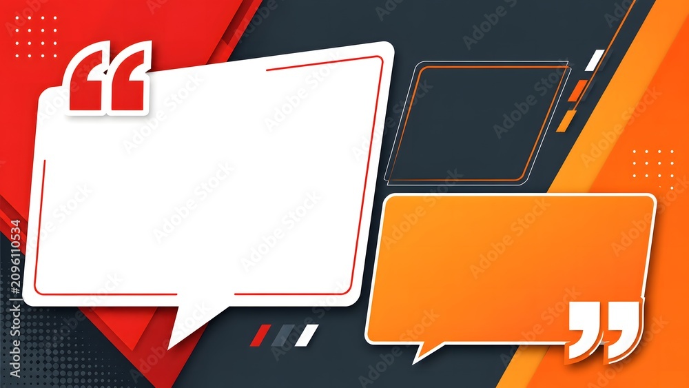 Fototapeta premium Vibrant red and orange quote frame template with geometric structure.