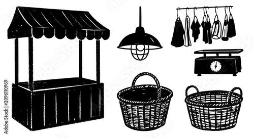 Foto Market Stall and Accessories Illustration.