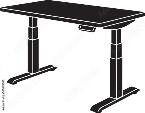 Adjustable Office Desk Black Silhouette Isolated on White Background.