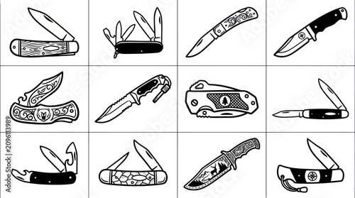Schilderij op canvas Collection of Vintage Pocket Knives and Folding Blades.