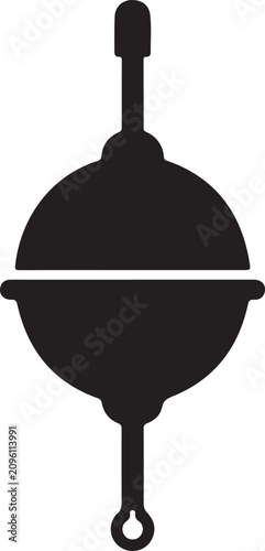 Floating Fishing Bobber Black Silhouette Isolated on White Background.