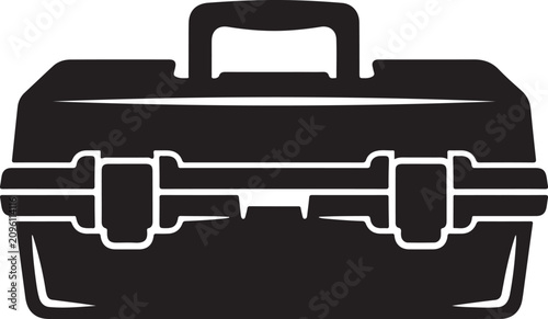 Fishing Tackle Box Black Silhouette Isolated on White Background