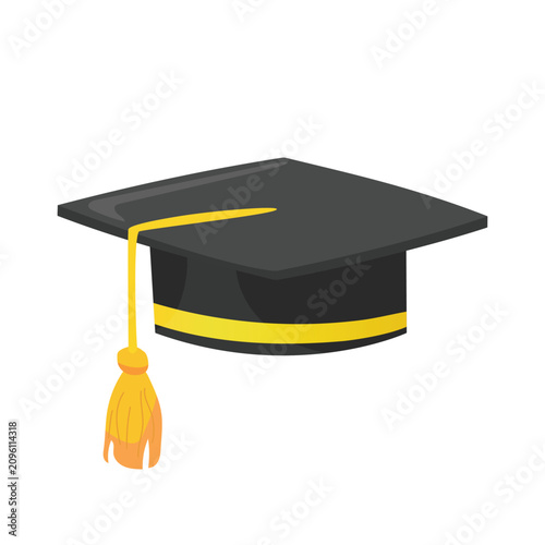 Graduation cap with a golden tassel sits against a plain white background for academic achievements.