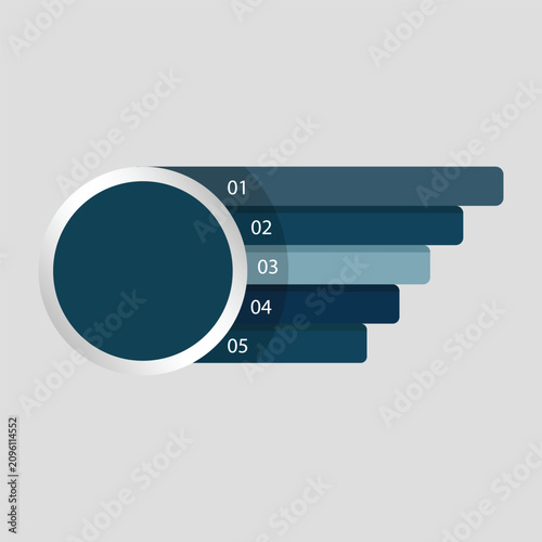 Infographic template features a circular central element with five horizontal bars for list data points.